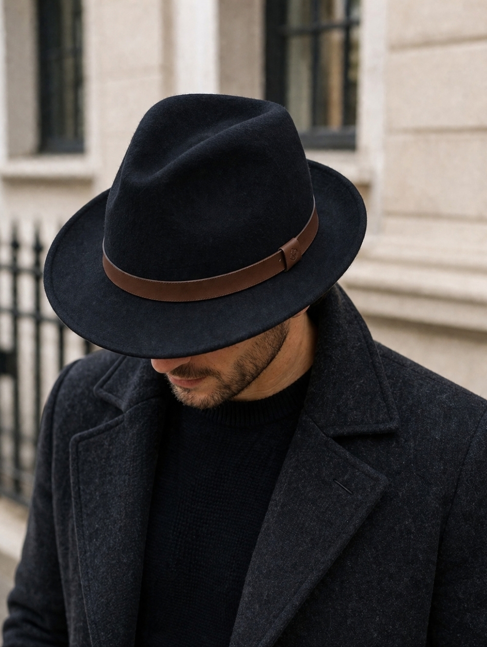 Men's BRIXTON Black WOOL Fedora HAT Wide Brim Leather CLASSIC Western Size 7 1/2